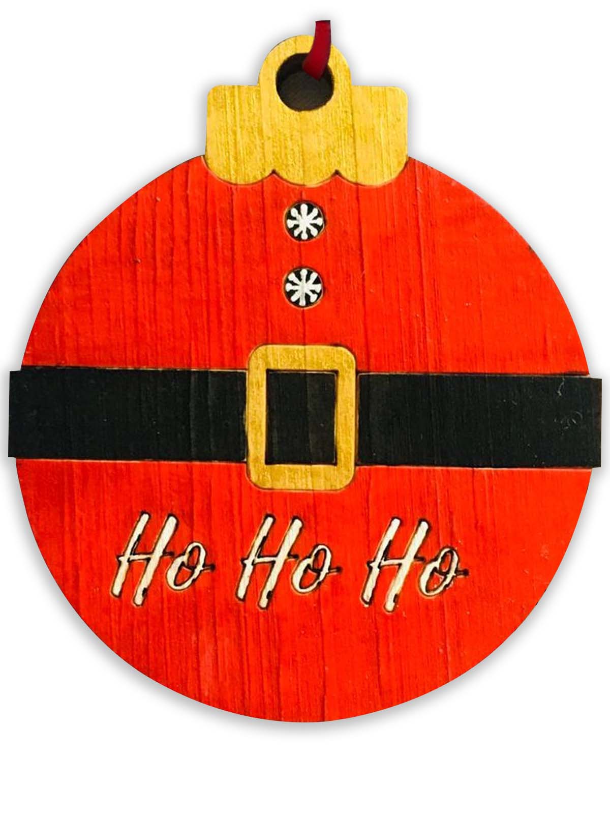 W011 - Wooden Ho Ho Ho Santa Belt Bauble Hanging Deco